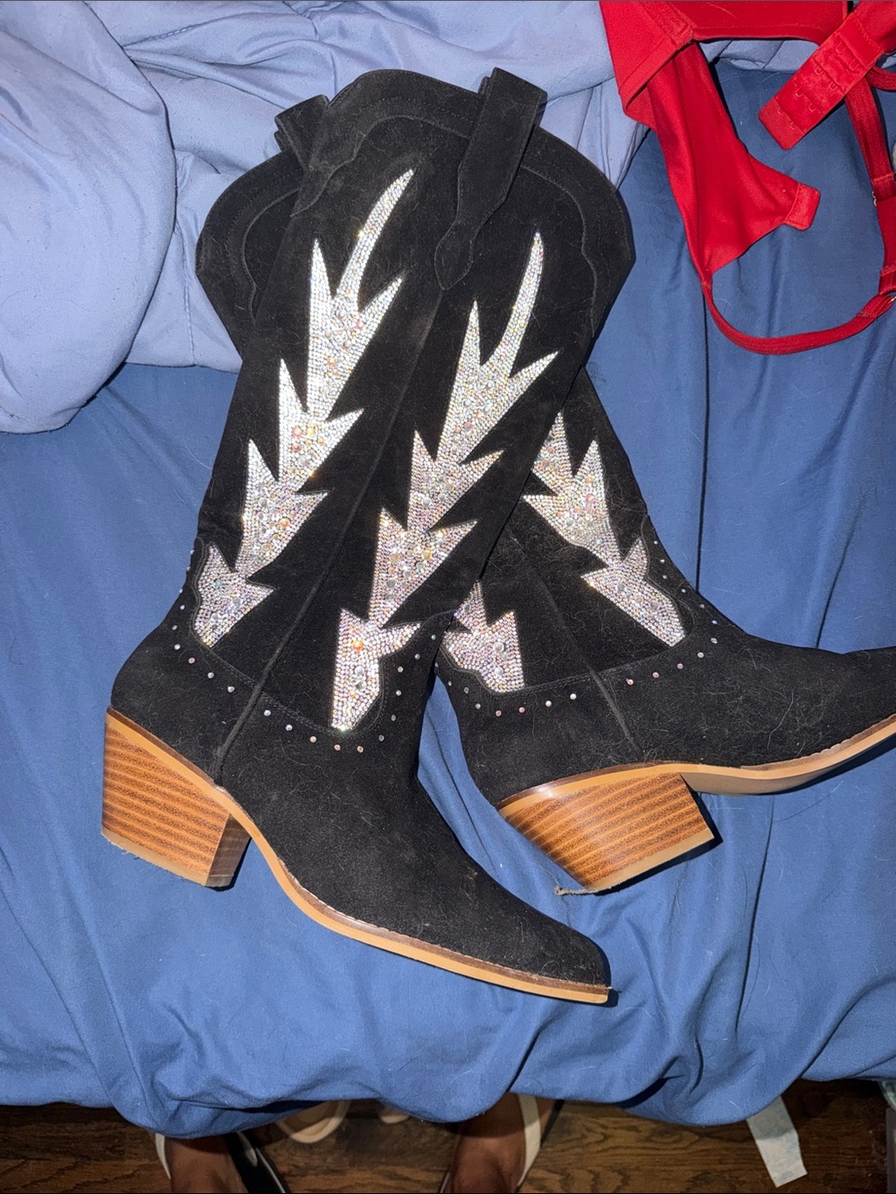 Black Western Boots with Rhinestone Lightning Inset